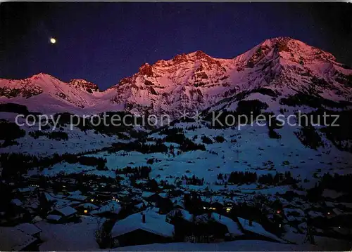 Adelboden Abendgluehen in der Alpen Bonderspitz und Lohner Berner Alpen Kat. Adelboden