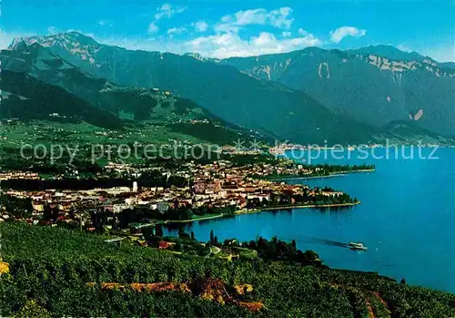 Vevey VD Vue generale Lac Leman Alpes Vaudoises Genfersee Alpen Kat. Vevey