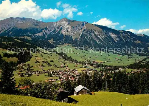 Lenk Simmental Dorf mit Wistaetthorn Floeschhorn Berner Alpen Kat. Lenk Simmental