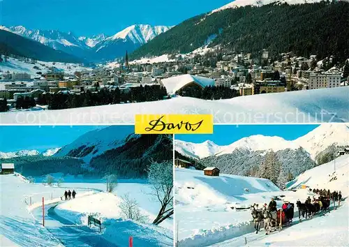 Davos GR Winterpanorama mit Tinzenhorn Piz Michel Wanderweg Davosersee Schlittenfahrt ins Dischmatal Kat. Davos