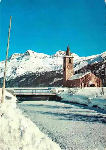 Sils Maria Graubuenden Kirche Alpenpanorama Kat. Sils Maria