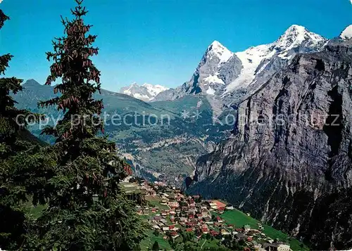 Muerren BE mit Blick zum Wetterhorn Eiger und Moench Berner Alpen Kat. Muerren