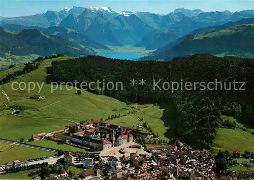 Einsiedeln SZ Kloster See Alpen Fliegeraufnahme Kat. Einsiedeln
