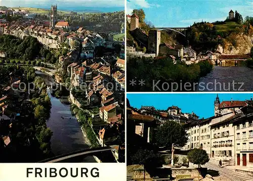 Fribourg FR La vieille ville au bord de la Sarine Pont Eglise Kat. Fribourg FR