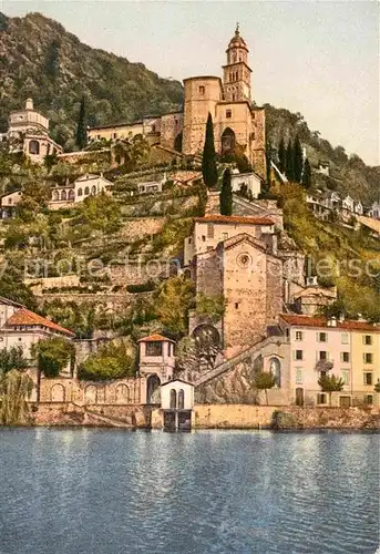Morcote Lago di Lugano Chiesa Kirche Ansicht vom Luganersee aus