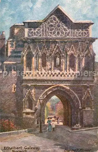 Norwich UK Ethelbert Gateway Painting Charles F. Flower Oilette Postcard No 7975 Kuenstlerkarte Kat. Norwich