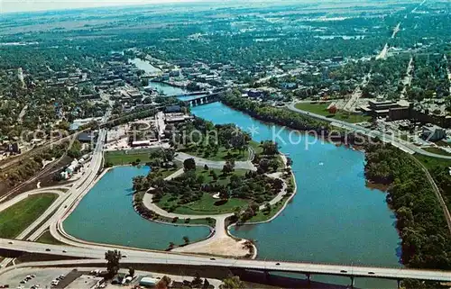 Janesville Wisconsin Memorial Bridge Veterans Memorial Traxler Park aerial view Kat. Janesville