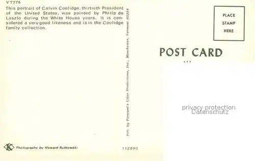 Politiker Calvin Coolidge Kuenstler Philip de Laszlo  Kat. Politik