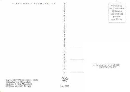 Spitzweg Carl Staendchen im Mondschein Wiechmann Verlag Nr. 2497 Kat. Kuenstlerkarte