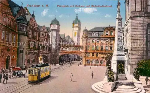 Strassenbahn Frankfurt am Main Paulsplatz Rathaus Einheits Denkmal Kat. Strassenbahn
