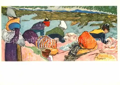 Kuenstlerkarte Paul Gauguin Waescherinnen in Arles  Kat. Kuenstlerkarte