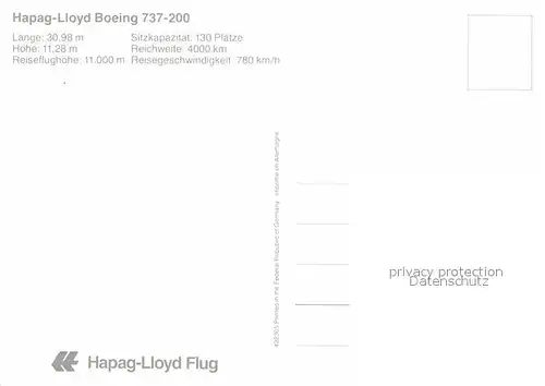 Flugzeuge Zivil Hapag Lloyd Boeing 737 200 Kat. Airplanes Avions