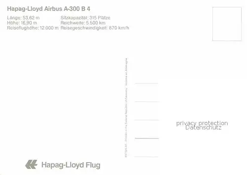 Flugzeuge Zivil Hapag Lloyd Airbus A 300 B4  Kat. Airplanes Avions