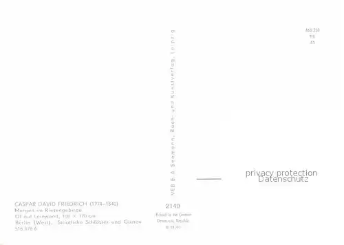 Kuenstlerkarte Caspar David Friedrich Morgen im Riesengebirge Kat. Kuenstlerkarte
