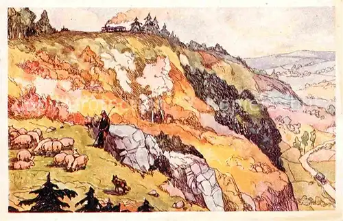 Kuenstlerkarte R. Dumoulin La Grotte de Han Chemin de Fer  Kat. Kuenstlerkarte