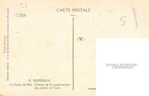 Kuenstlerkarte R. Dumoulin La Grotte de Han Chemin de Fer  Kat. Kuenstlerkarte