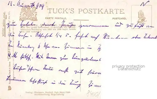 Verlag Tucks Oilette Nr. 711 Regensburg Altes Rathaus Charles E. Flower  Kat. Verlage