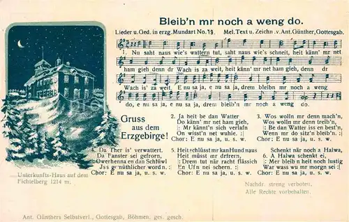 Liederkarte Bleib n mr noch a weng do Unterkunftshaus Fichtelberg  Kat. Musik