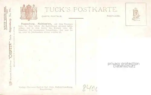 Verlag Tucks Oilette Nr. 711 Regensburg Moltkeplatz Roemerturm Herzogshof  Kat. Verlage