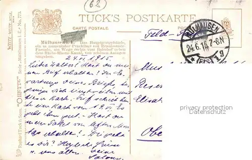 Verlag Tucks Oilette Nr. 773 Muelhausen Elsass Hauptpost N. Beraud  Kat. Verlage