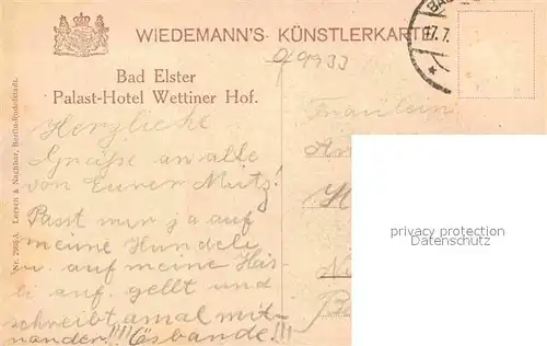 Verlag Wiedemann WIRO Nr. 2908 A Bad Elster Palast Hotel Wettiner Hof  Kat. Verlage