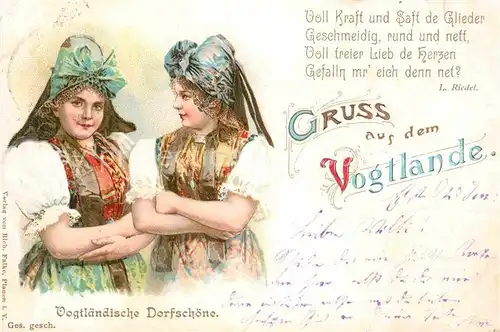 Trachten Vogtland Gedicht L. Riedel Litho  Kat. Trachten