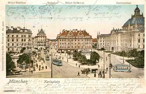 Verlag Braun Nr. 341 Muenchen Karlsplatz Strassenbahn Hotel Stachus Bahnhof  Kat. Verlage