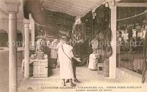 Exposition Coloniale Strasbourg 1924 Souks Nord Africains Ciseleur marocan sur Cuivre 