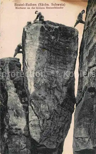 Klettern Bergsteigen Bastei Rathen Kleine Steinschleuder  Kat. Bergsteigen