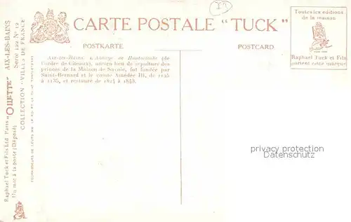 Verlag Tucks Oilette Nr. 12 Aix les Bains Abbaye de Hautecombe  Kat. Verlage