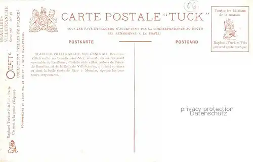 Verlag Tucks Oilette Nr. 48 Beaulieu Villefranche Vue Generale  Kat. Verlage