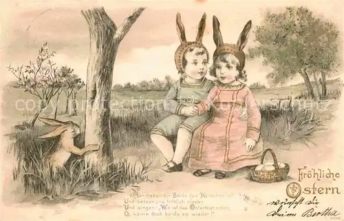 Ostern Easter Paques Kinder Hase Gedicht Litho  Kat. Greetings