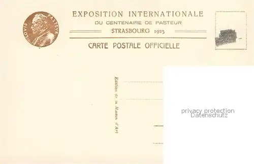 Expositions Exposition Internationale du Centenaire de Pasteur Strasbourg Kat. Expositions