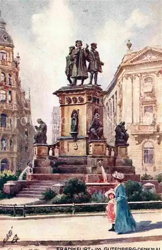 Verlag Tucks Oilette Nr. 701 Frankfurt am Main Gutenbergdenkmal Charles E. Flower  Kat. Verlage