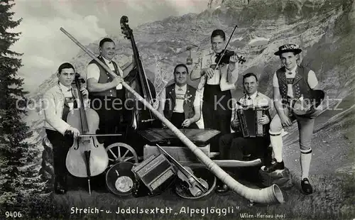 Musikanten Streich  und Jodelsextett Alpegloeggli Alphorn Cello Geige  Kat. Musik