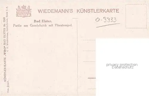 Verlag Wiedemann WIRO Nr. 3249 Bad Elster Partie am Gondelteich Floratempel Kat. Verlage