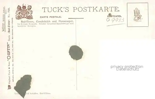 Verlag Tucks Oilette Nr. 735 Bad Elster Gondelteich Floratempel N. Beraud Kat. Verlage