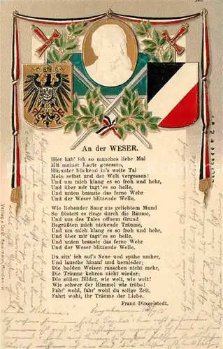 Gedicht auf AK An der Weser Franz Dingelstedt Schwarz Weiss Rot  Kat. Lyrik