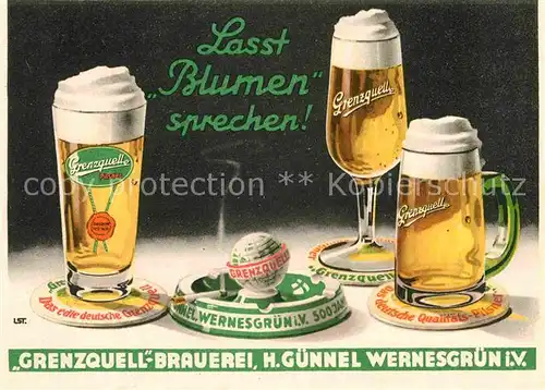 Bier Grenzquell Brauerei H. Guennel Wernesgruen Zigarette Aschenbecher Kat. Lebensmittel