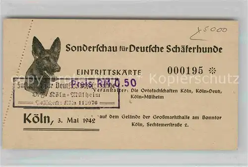 Schaeferhunde Sonderschau Koeln Eintrittskarte Kat. Tiere