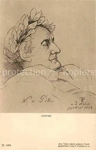 Verlag Ackermann Kuenstlerpostkarte Nr. 1454 Goethe am Tage nach seinem Tode F. Preller Kat. Verlage