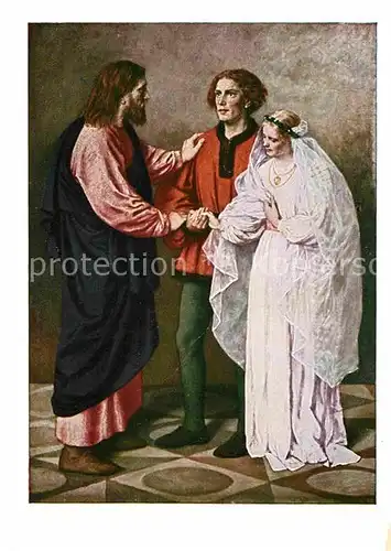 Kuenstlerkarte Ed. v. Gebhardt Jesus und das Brautpaar  Kat. Kuenstlerkarte