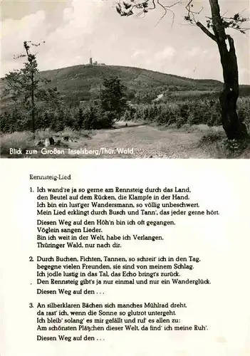 Liederkarte Rennsteig Lied Grosser Inselsberg Kat. Musik