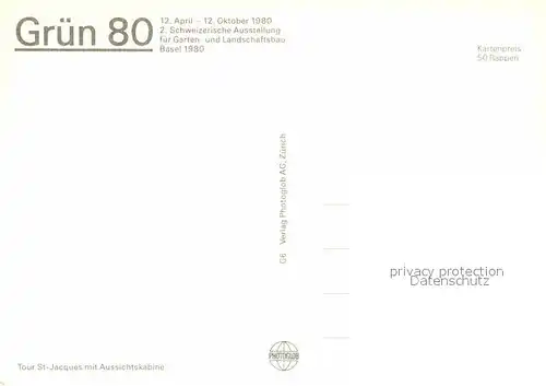 Gartenbauaustellung Aussichtsturm Gruen 80 Basel  Kat. Expositions