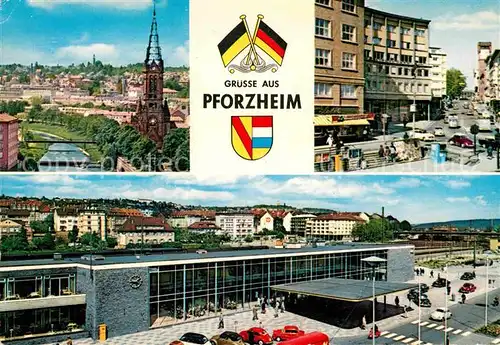 Pforzheim Stadtkirche Bahnhof Stadtansicht Kat. Pforzheim