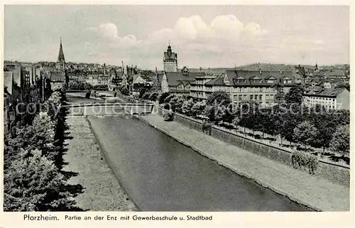 Pforzheim Enz Gewerbeschule Stadtbad Kat. Pforzheim