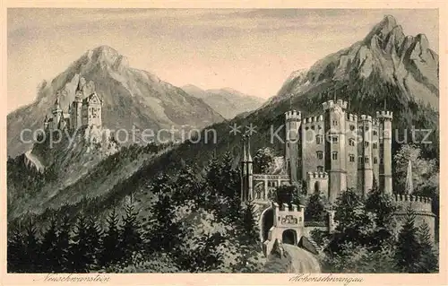 Fuessen Allgaeu Schloss Neuschwanstein mit Schloss Hohenschwangau Kat. Fuessen