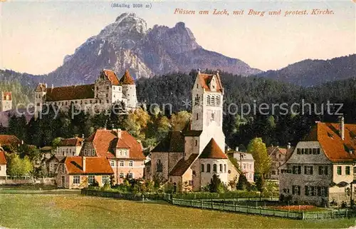Fuessen Allgaeu mit Burg und protestantischer Kirche Kat. Fuessen