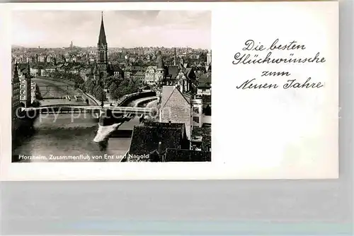 Pforzheim Panorama Zusammenfluss von Enz und Nagold Kat. Pforzheim