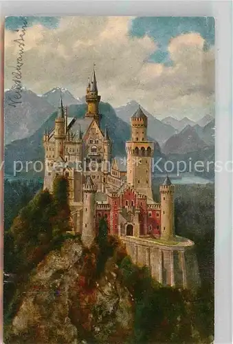 Fuessen Allgaeu Schloss Neuschwanstein mit Schwan und Alpsee Kat. Fuessen